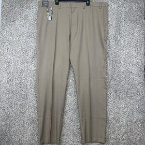 New Haggar Premium Comfort Dress Pants Men's 46x34 Beige Flat Front Flex Waist